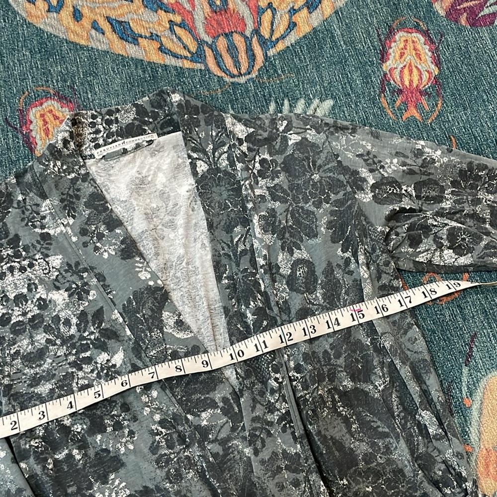 Peruvian Connection Pima Cotton Kimono-Style Robe - Floral Green - XS - Roses - Picture 6 of 8